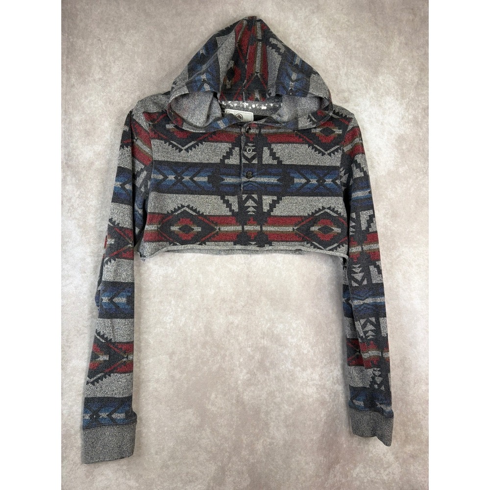 ON THE BYAS Women's Cropped Hoodie‎ Southwestern Aztec Print Long Sleeve Size S